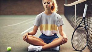 Junge Tennisspielerin bei einer Entspannungsübung (Linz/Oberösterreich)